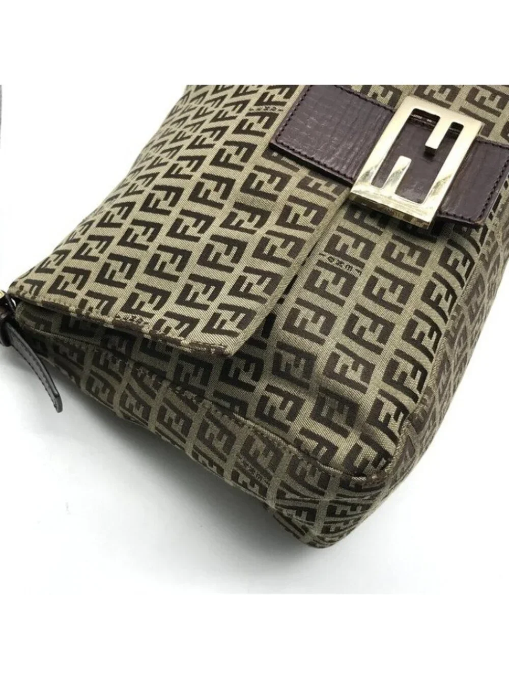 Fendi Zucchino Canvas Leather Shoulder Bag Brown